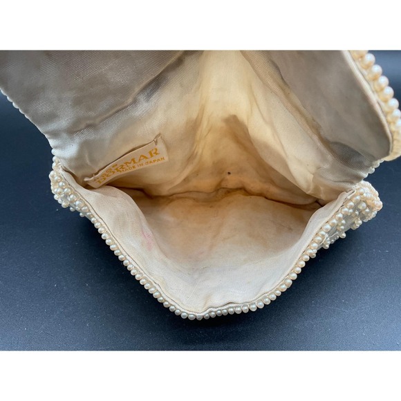 Vintage Dormar Beaded Evening Purse Japan Cream Pearl‑Dot Clutch‎ Sack - Picture 4 of 9